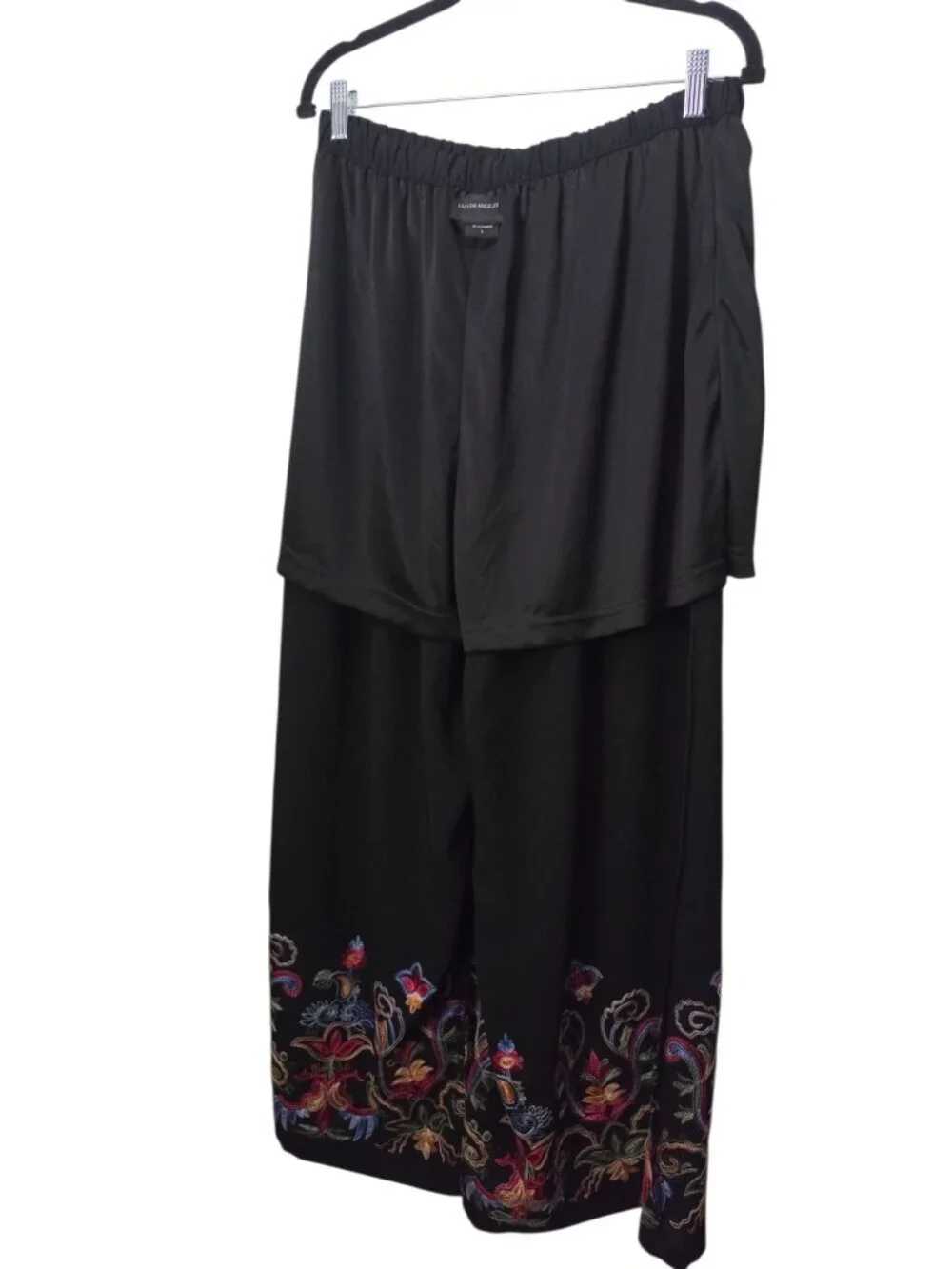 Women's Embroidered Wide Leg Pilazzo Pants Sz L